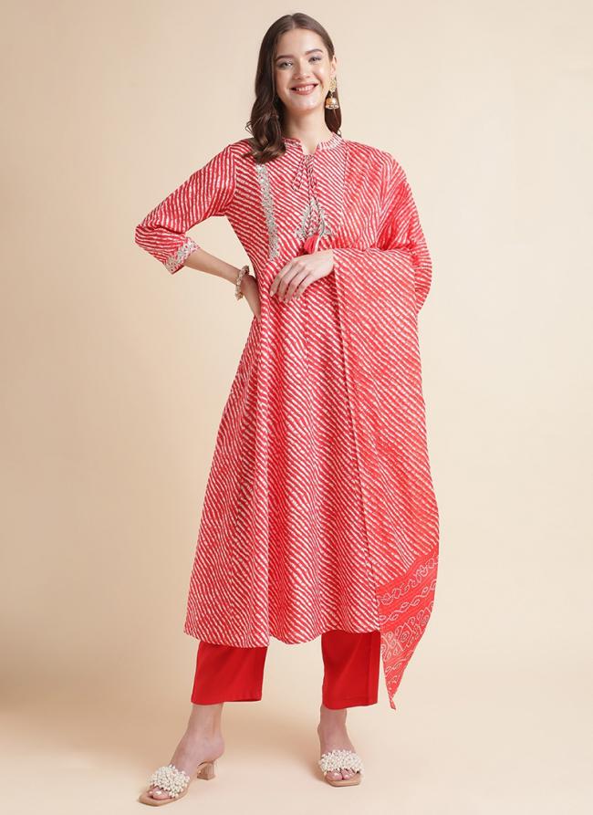 Cotton Red Traditional Wear Digital Printed Readymade Salwaar Suit